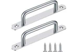 Fulushouxi 2 Pcs Pull Push Door Handles,Push Pull Door Handles,Stainless Steel Sliding Kitchen Bathroom Cupboard Cabinet Garage Barn Shed Gate Door Handles with Metal Plates（192mm）, Silver (BGM-51)