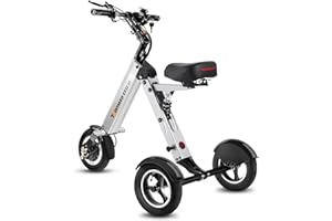TopMate ES32 Electric Tricycle 3 Wheels Foldable Trike with Seat for Adults, Light Weight with Reverse Function and Key Switch, 10 Inch Pneumatic Tires Tricycle for Commute and Travel