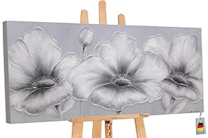 YS-Art Hand-painted wall art abstract artwork Flowers Modern painting with grey big flower Home decor 40x20 inch