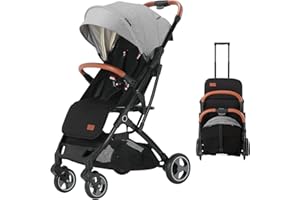 Blahoo Leichter Buggy mit Liege- und Sitzposition, kleine Paketgröße, kann in Flugzeugen genommen werden, Einhand faltbarer Kinderwagen für Reisen (GRAY)