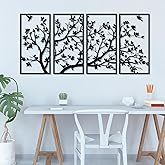 ESTART 4 stuks levensboom metalen wanddecoratie, zwarte boomtak metalen wandkunst, boomteken wandversieringen voor huis tuin kantoor woonkamer binnen buiten (klein