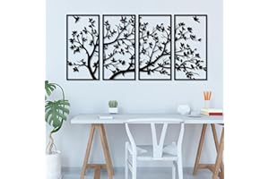 Pduoduo Metal Tree of Life Wall Art Decor 4 Panels Tree Life Metal Wall Art for Gift Present Garden Home Bedroom Living Room(60cm*30cm/23.6in*11.8in