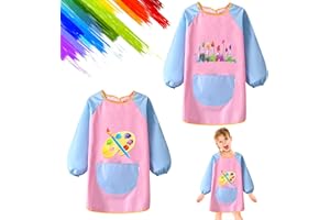 Qooloo 2 Stück Malschürze Kinder, 6-12 Jahre Junge Mädchen Wasserdicht Kinder Malkittel, Langarm Malkittel Kinder Schule, Kunstschürzen, Bastelschürze für Kinder für Schule Malerei