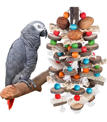 WQY Groceryshop 19.7" Extra Large Parrot Toy - Natural Carbonized Wood Chew & Climbing Toy For African Grey, Macaws, Cockatoos