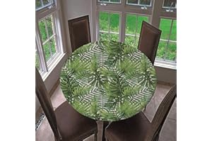 CHICKWIN-SHOP Chickw1 Ronde Nappe de Table Élastique Ajustable, Imperméable, Couverture de Table Kitchen Extensible Protection Tables pour Restaurants, Pique-niques, Barbecues (Plantes Tropicales,150cm)