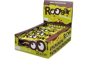 Roobar Barra De Avellana Cubierta De Chocolate - Barra Vegana 100% Orgánica. Sin Lácteos Ni Gluten, Sin Azúcar Refinado Añadido, 16 Barras De 30 g