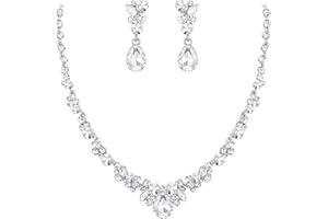 EVER FAITH damski austriacki kryształ ślubny kwiatowy naszyjnik z łezką zestaw przezroczystych kolczyków e Metal nieszlachetny, colore: Srebrny odcień, cod. 13001544-1A