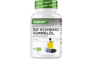 ‎VIT4EVER vit4ever Bio Schwarzkümmelöl - 240 vegane Kapseln - hochdosiert: 1000mg ägyptisches Schwarzkümmelöl pro Tagesdosis - davon 50% Linolsäure - kaltgepresst - 100% pflanzlich
