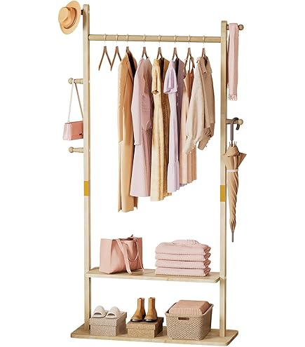 DKRAHRJJ Porte-Vêtement En Bois Pliable, Porte-Manteau Et Vêtements, Avec Étagère, Organisateur De Rangement Pour Vêtements, Pour Chambre À Coucher, Chambre D'Amis/Log Color/120 * 46 * 150Cm