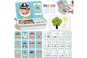 CHENRI Boîte à Puzzle magnétique pour Enfants avec Jeu et Planche à dessi, Jeu d'habillage magnétique du Visage, Poupée d'habillage magnetique avec Planche à Dessin et Crayon pour Enfants (A)