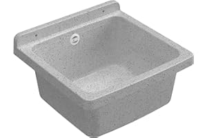 Adventa Baignoire en résine de PP, Fixation Murale, compacte, avec Siphon et bonde, résistant aux acides d'usage commun, buanderie, Garage, extérieur, Granit, L40 x P40 x H19 cm