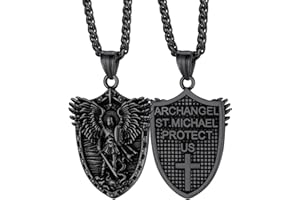 FaithHeart Collier Ange Saint Michel Acier Inoxydable, Pendentif St Michel Ange Gardien avec Chaîne Réglable 55+5cm, Bijoux Religieux Chrétien Protection Porte Bonheur