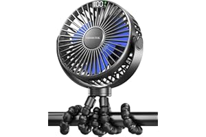 Edosetek Mini Portable Baby Stroller Fan, 4 Speeds Battery Operated Small Handheld Desk Fan 4000mAh Battery Operated Rechargeable 360°Flexible Tripod Cooling Fan for Car Seat Crib Treadmill Travel