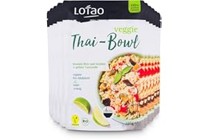 ‎LOTAO LOTAO Veggie Thai Bowl 10x220g Paket Vegane Fertiggerichte | BIO-Gerichte ohne Zusätze und Soja | Schnell und praktisch: Fertigessen für Mikrowelle und Pfanne | Vegane Lebensmittel für jeden Tag