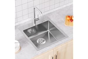 Sofetiy Fregadero Cocina 1 Seno 45x48cm, Pequeño de Acero Inoxidable, Sobre Encimera Con Nuevo Sifón y Rebosadero, para Mueble a Partir de 45cm, Lava Loicas Cozinha