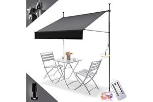 BelleMax Klemmmarkise Markise Balkon ohne Bohren, Balkonmarkise mit Handkurbel, 350 cm x 125 cm Anthrazit, Sonnenschutz terrassenüberdachung, Wasserdicht, UV-beständig und höhenverstellbar