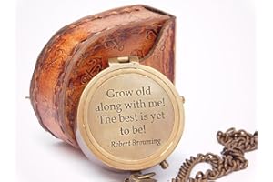 NEOVIVID Grow Old with Me Gravierter Messing-Kompass an Kette mit Lederetui