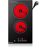 AMZCHEF Hob Ceramic Hob 2 Burners, 3200 W Electric Hob Plate 2 Zones with 9 Power Levels, 2-in-1 Desktop/Recessed Design, Com