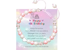 DOA 6th 7th 8th 9th 10th 11th 12th 13th Birthday Gift Natural Stone Bracelet Adjustable Elastic Bracelet Birthday Present for Daughter Granddaughter Sister Friend Niece with Message Card & Box