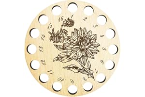 arricraft 1 Pc Wood Cross Stitch Floss Holder, Multi-Holes Floss Bobbins Organizer with Marked Numbers Dahlia Flower Round Thread Holder Embroidery Bobbin for Cross Stitch Tool