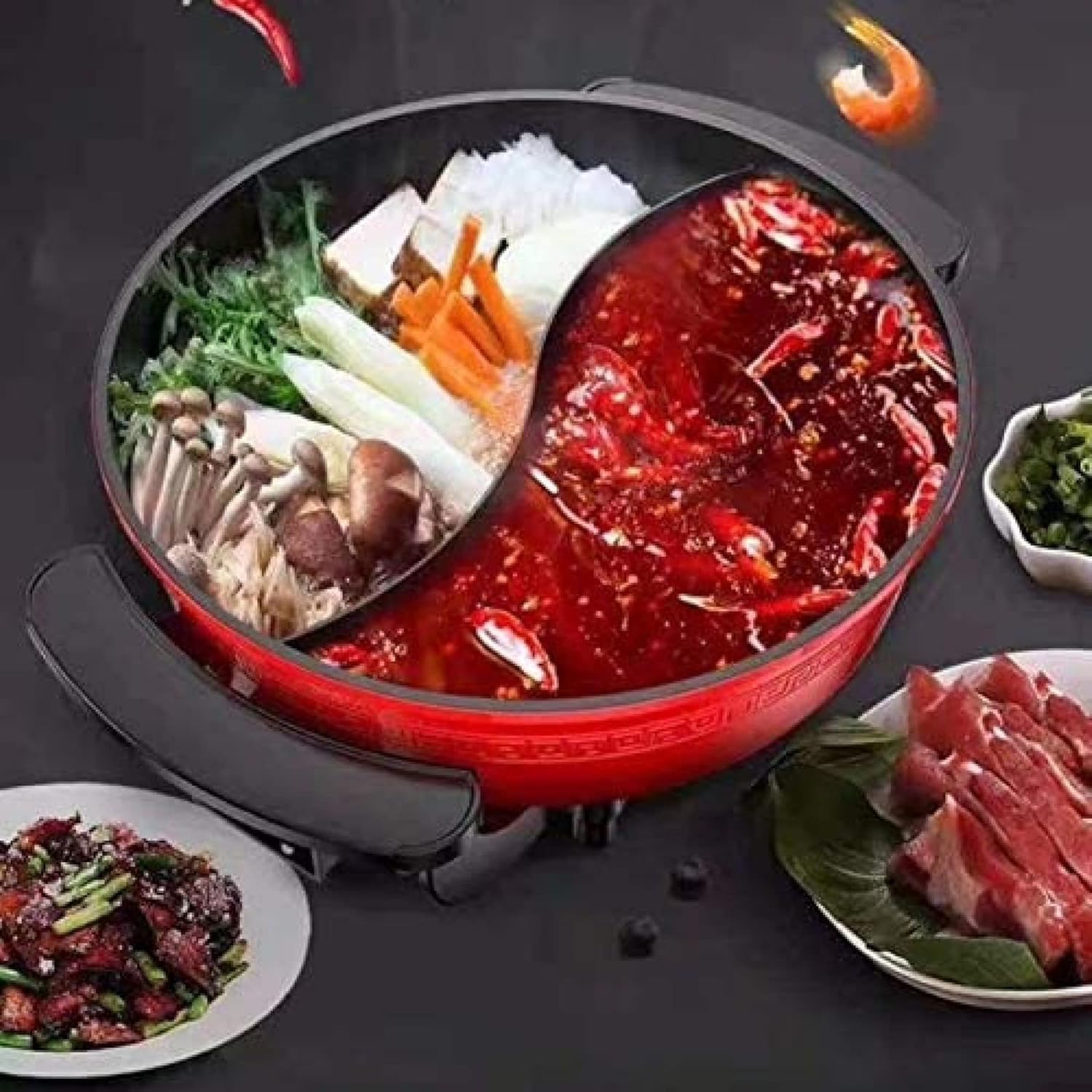 Matiko Hot Pot Fondue Classic Shabu-shabu, Double Grid Electric Hot Pot, 30cm Electric Frying Pan, Smokeless Non-Stick Electric Cooker, High-Efficiency Energy-generating Electric Skillet
