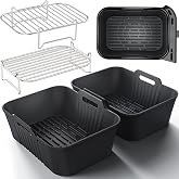 HONYAO Air Fryer Accessories, 4 Pieces Silicone Molds &amp; Air Fryer Grids for Cecotec 9L, Cosori 8.5L-10L, Ninja 9.5L, Philips