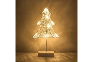Kssiaz Tischlampe, Baumform Nachttischlampe LED Weihnachtsdeko Innen, Batteriebetrieb Mini Weihnachtsbaum mit Beleuchtung Metall Schreibtischlampe Tischdeko Weihnachtsbaumschmuck, Warmweiß