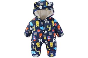 JiAmy Baby Winter Schneeanzug, Kleinkind Bär Kapuze Fold-Over Fäustlinge Füßlinge Overall Kleinkind Warm Fleece Strampler Mädchen Jungen Warm Jumpsuit 3-24 Monate