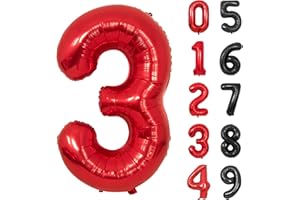 YOYOIN Folienballon Zahl 3 Rot XXL Riesen Folienballon Mylar Helium Luftballon 3. Geburtstag für Junge Mann Frau 3. Jahre Geburtstagsdeko Jubiläum Deko