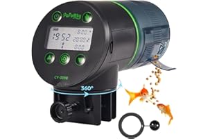Papettly Automatic Aquarium Feeder - Battery Operated Food Dispenser with Timer, Moisture-Proof, 2 AAA Batteries and Fish Feeder Ring Included
