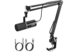 TONOR USB/XLR Micro avec Bras Dynamique, Cardioïde Microphone pour Podcasting, Gaming, Broadcasting, Enregistrement Vocal, Chant avec Bouton Mute, 3,5mm Prise Casque Tout en Métal, Noir