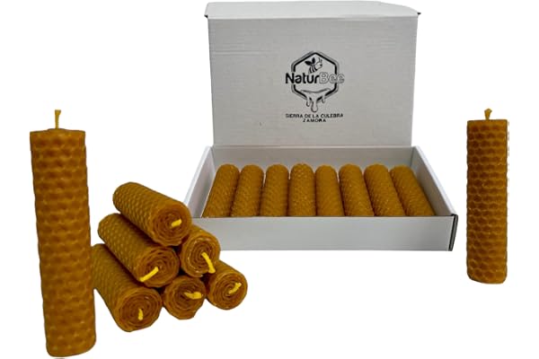 Velas de Miel de Abeja Natural Velas de Cera de Abeja (Pack de 8 Velas,10 cm x 2,4cm aprox.) SIN PARAFINA 100% artesanal,Origen ESPAÑA en la Sierra de La Culebra y Sanabria (Zamora)
