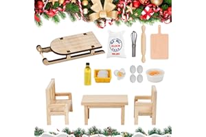 HEKOBAG 18 Stück Miniatur Wichtel Zubehör Weihnachten Mini Puppenhaus Zubehör Küche Zubehör für Wichtelhaus Wichtel Zubehör Tisch Miniatur Nudelholz Puppenhaus Küchen-Backset für DIY Mädchen Jungen