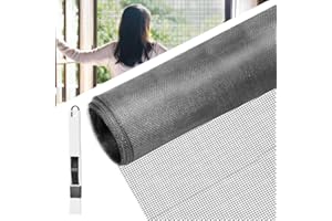 BUZIFU Window Screen Mesh 120 x 120cm Fiberglass Screen Fly Screen Wire Mesh Insect Mesh Replacement Cuttable Mosquito Net Pet Screen with Cleaning Brush for Windows Doors Patio, Cat-Proof, Grey