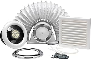 Xpelair Airline All100 4"/100mm Inline Axial Extractor Fan with LED Light for Bathrooms and Shower Rooms, Complete with Loft Fitting Kit and SELV transformer, White