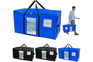 LPAMABA 4 Stück 100L Große Aufbewahrungstasche Umzugstaschen mit Griffe & Deckel Sichtfenster Wasserdichte Umzugshelfer Heavy-Duty Umzugskartons, Alternative zu Umzugskartons (Blau & Schwarz)