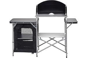 HI-GEAR Hi Gear Basecamp Deluxe Kitchen Stand with Windshield & Storage Cupboard, Lightweight, Easy to Assemble, Portable, Folding Camp Table, Ideal for Camping & Festivals, includes Carry Bag, Silver