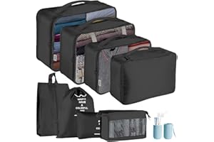 Jsdoin Kostki do pakowania do walizki, 9 szt. organizerów do bagażu podróżnego do plecaka, wodoodporna torba na niezbędne rzeczy podróżne, akcesoria podróżne (czarne)