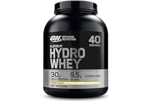 Optimum Nutrition Platinum Hydro Whey, Isolat de whey protéine hydrolysée en poudre avec acides aminés essentiels, glutamine et BCAA, goût Gousse de vanille, 40 portions, 1,6 kg