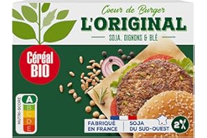 Céréal Bio Cœur de Burger L'Original, Soja, Oignons & Blé - Végan et Bio - Simple et Rapide à Réchauffer - 160g (2 x 80g) - 216672