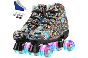 XUDREZ Roller Skates Classic High-top for Adult Outdoor Skating Light-Up Four-Wheel Roller Skates Shiny Roller Skates for Women and Men