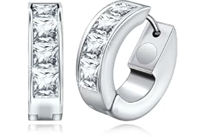 JEROOT Titan Magnettherapie ohrringe für Damen, Creolen Stilvolle runde Ring Magnet Ohrringe aus Sterling mit farblosen Zirkonia-Steinen (3500 gauss) (Silber A)