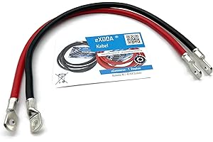 Exoda Set de câbles de batterie 35 mm² 50cm avec cosses M8 Rouge Noir 99 pourcent Cuivre résistant à la chaleur jusqu'à 70° pour voiture bateau moto flexible et durable