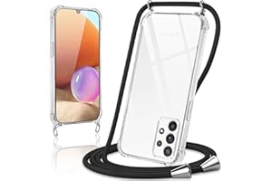 Coiwxmoi Handyband Handyhülle für Samsung Galaxy a32 5g Hülle mit Band 6,5",Transparent Case mit Kette Abnehmbar zum Umhängen Kordel Schutzhülle,Weich Silikon Stoßfest Cover,Schwarz