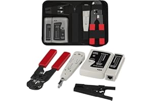 RedStar24 Kit Outils Réseau 4-en-1 | Pince à Sertir RJ45, Outil de Pose LSA, Testeur de Câble LAN & Dénudeur | Pour Câbles Réseau & Téléphone RJ45 RJ11 CAT7 CAT6a CAT6