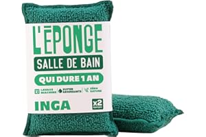 INGA - 2 X Éponges Réutilisables Lavables - Spéciales Surfaces, Double Absorption - 2 Côtés pour Absorber et Essuyer - Fabriqué en Europe - Éponge Lavable Qui Dure 1 an