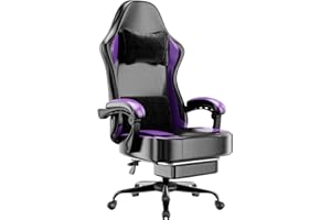 Fruyyzl Sillas Gaming con Reposapies, Silla Gamer Adulto con Respaldo Lumbar, Silla Escritorio Gaming Ajustable en Altura, Silla Ordenador en Piel Sintética (Gama Media, Púrpura)