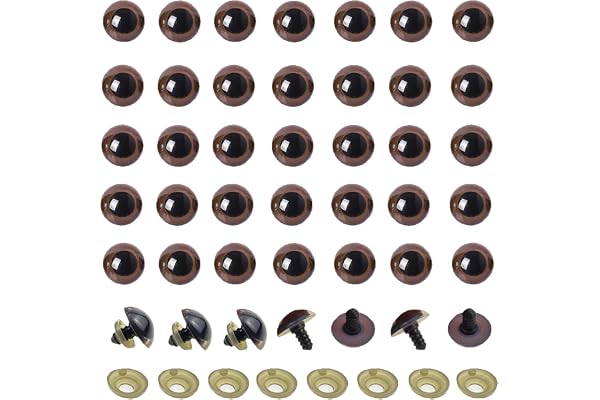 100 pièces d'yeux de sécurité en plastique brun de 18 mm avec rondelles pour bricolage, couture et créations artisanales