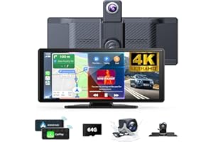 ANTIKA 10.26" Wireless Carplay Screen 360 Rotation 4K Dash Cam with Auto Stereo Audio Receptor, 1080p Backup Camera, GPS Navegación, Espejo Link, Voz y Siri
