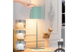 skelo Lámpara de Mesa Inalámbrica Regulable Táctil LED con Batería,4000 mAh, 3 Temperaturas de Color, Adecuada Para Interiores y Exteriores, Material Metálico USB-C Verde 1 pieza